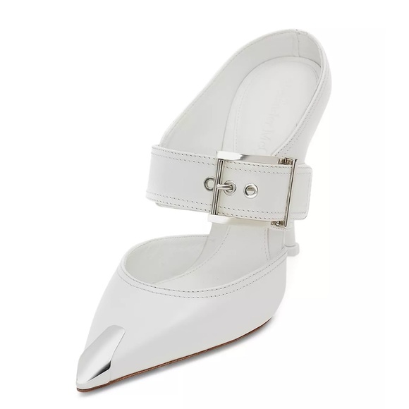 Alexander McQueen Shoes - Alexander McQueen Punk Buckle Stiletto Mules - White, Size 8.5/38.5EU - New!
